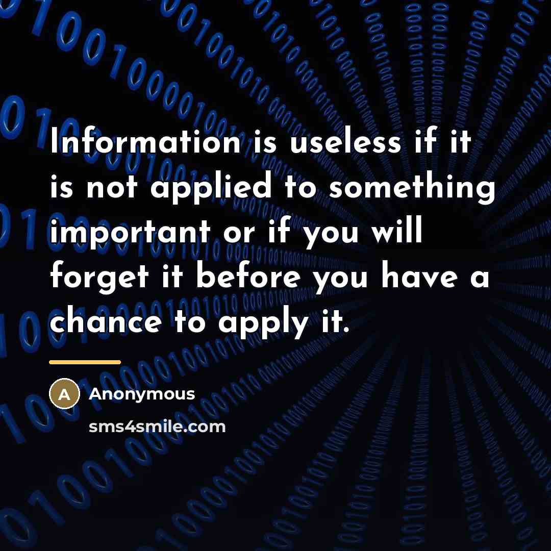 “Information is useless if it is not applied to something…” quote by Anonymous