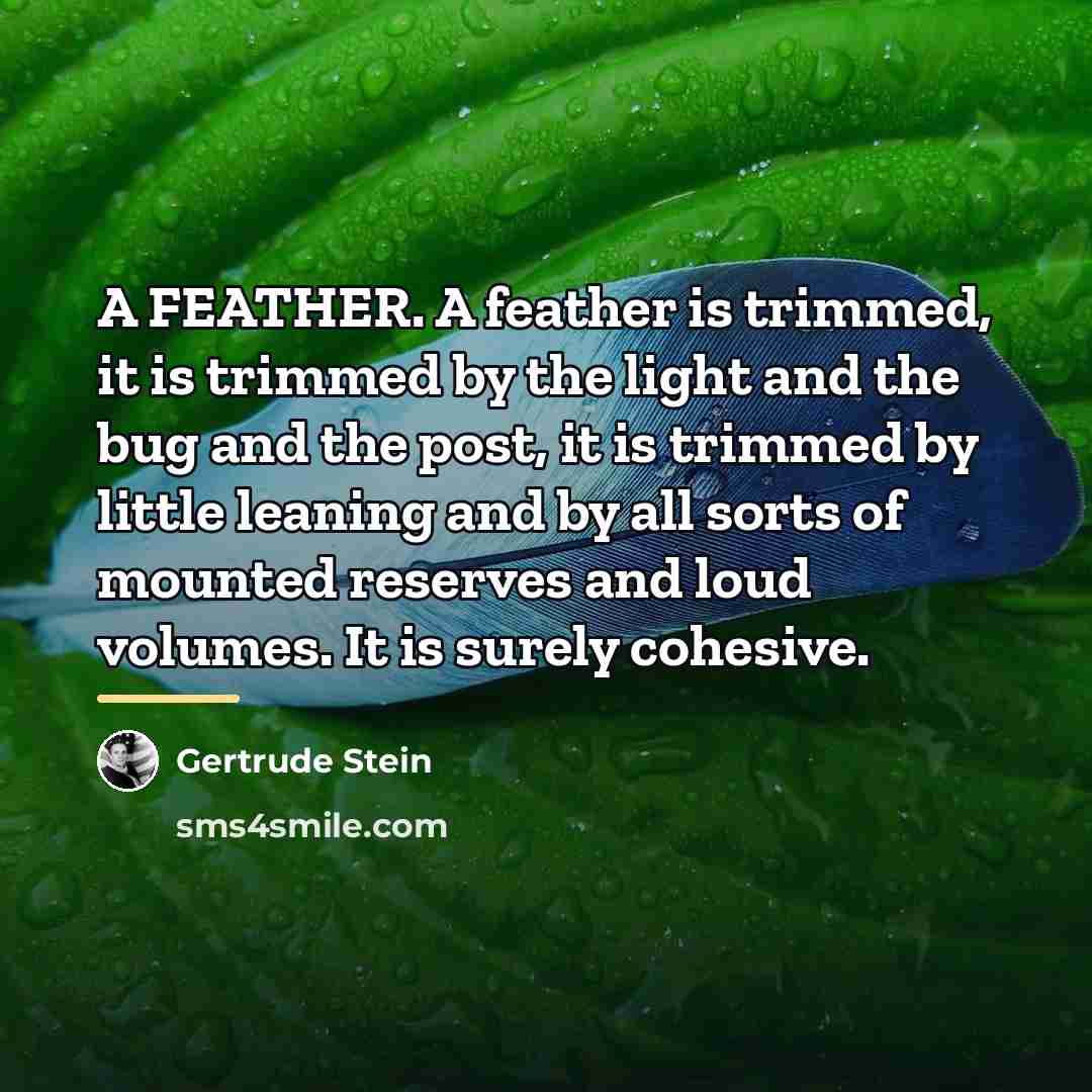 “A FEATHER. A feather is trimmed, it is trimmed by…” quote by Gertrude Stein