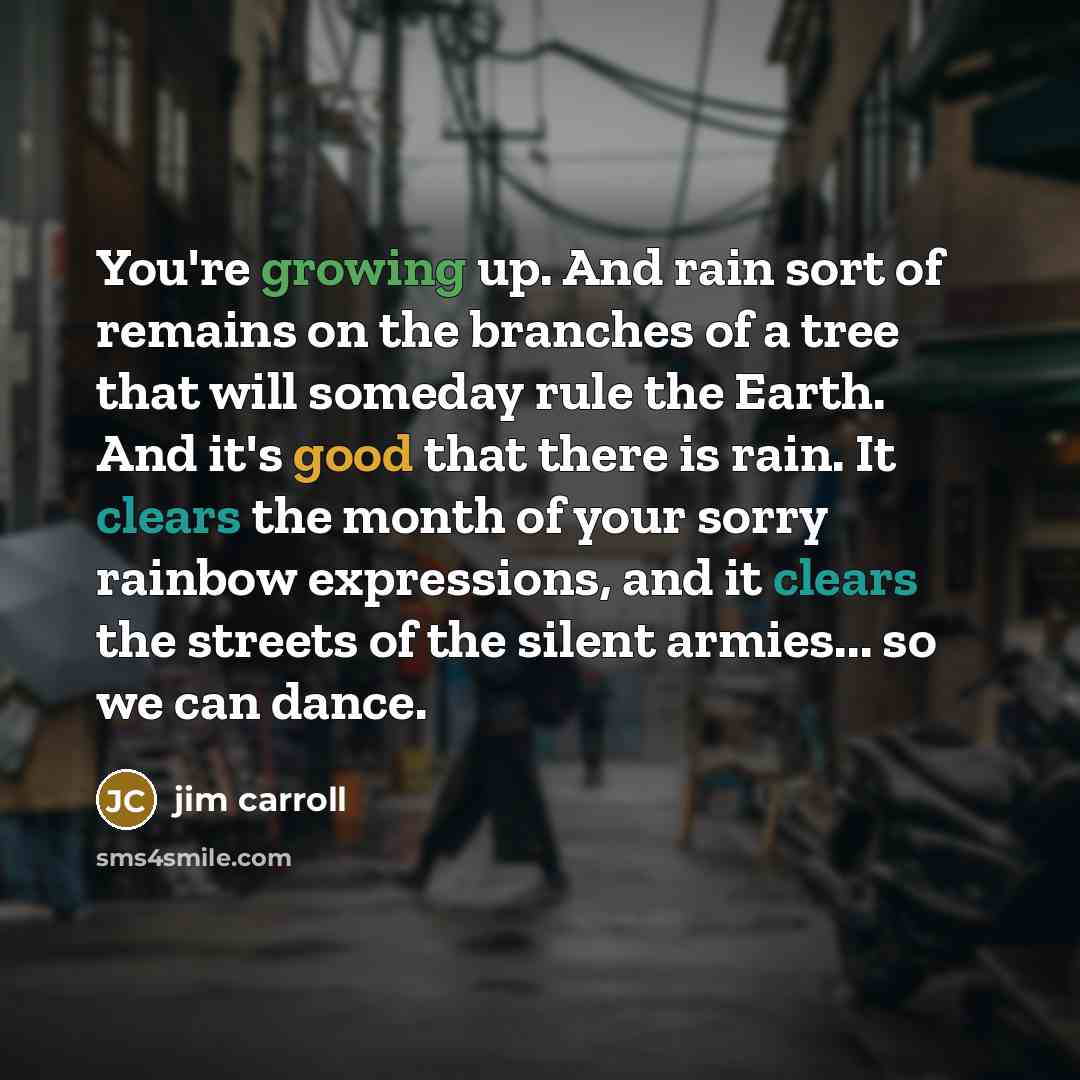 “You're growing up. And rain sort of remains on the…” quote by Jim Carroll
