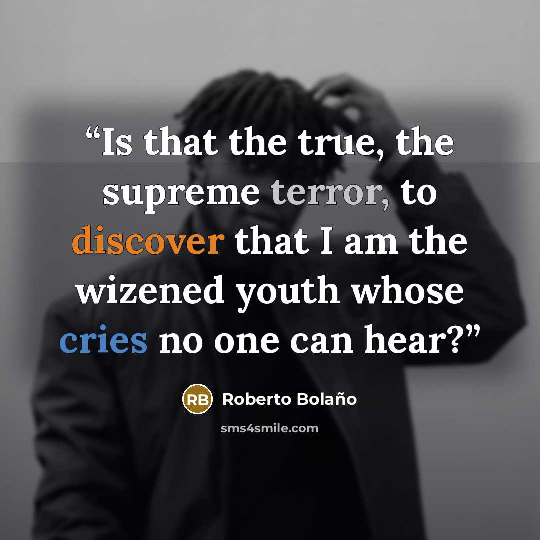 “Is that the true, the supreme terror, to discover that I am the wizened youth whose cries no one can hear?” quote by Roberto Bolaño