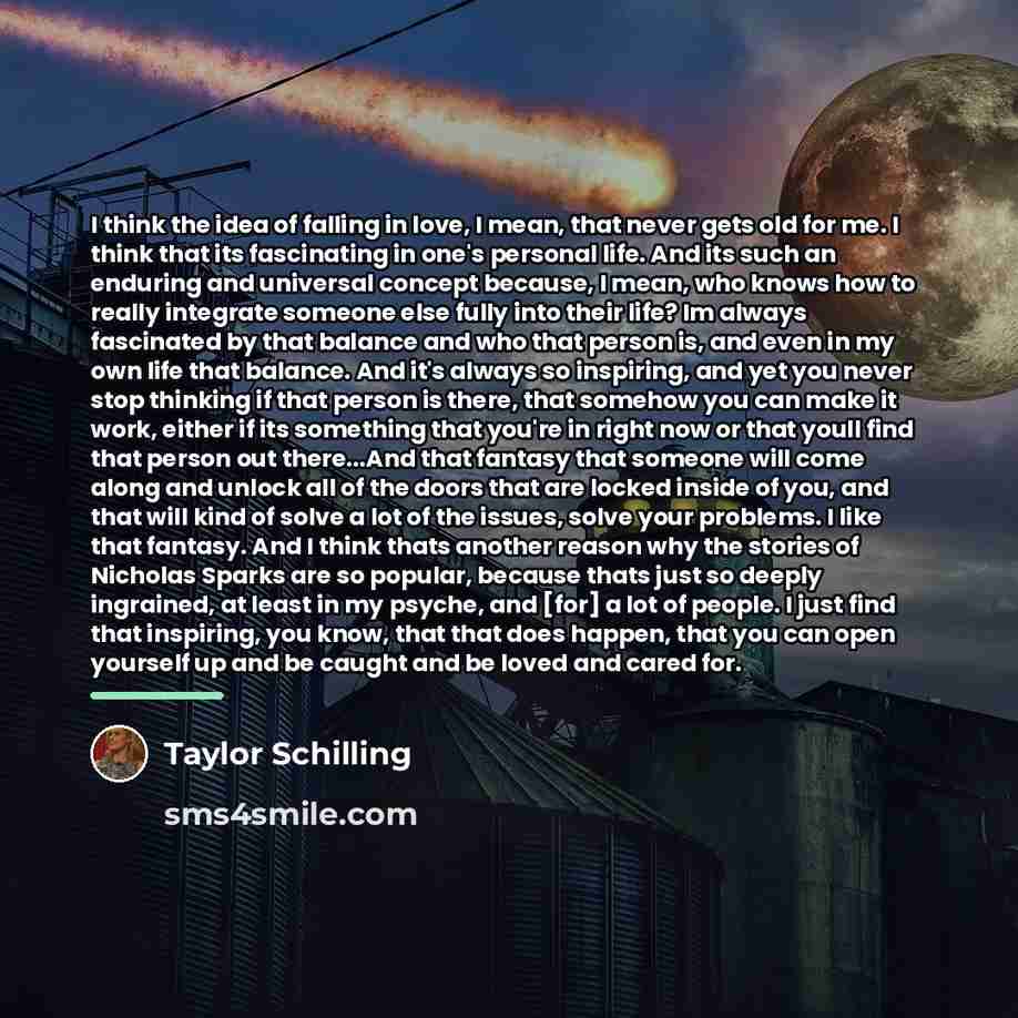 “I think the idea of falling in love, I mean,…” quote by Taylor Schilling