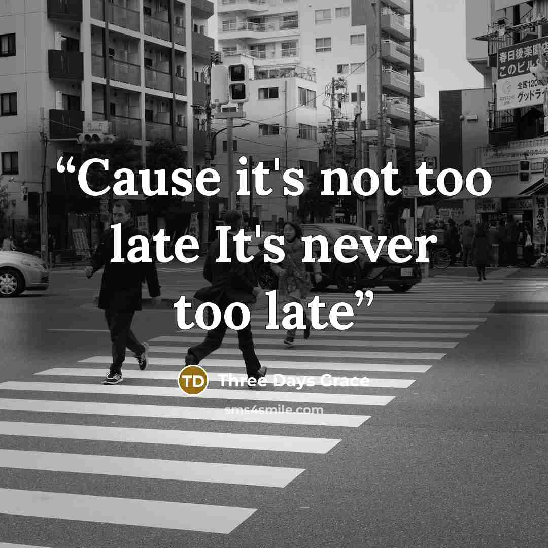 “Cause it's not too late It's never too late” quote by Three Days Grace
