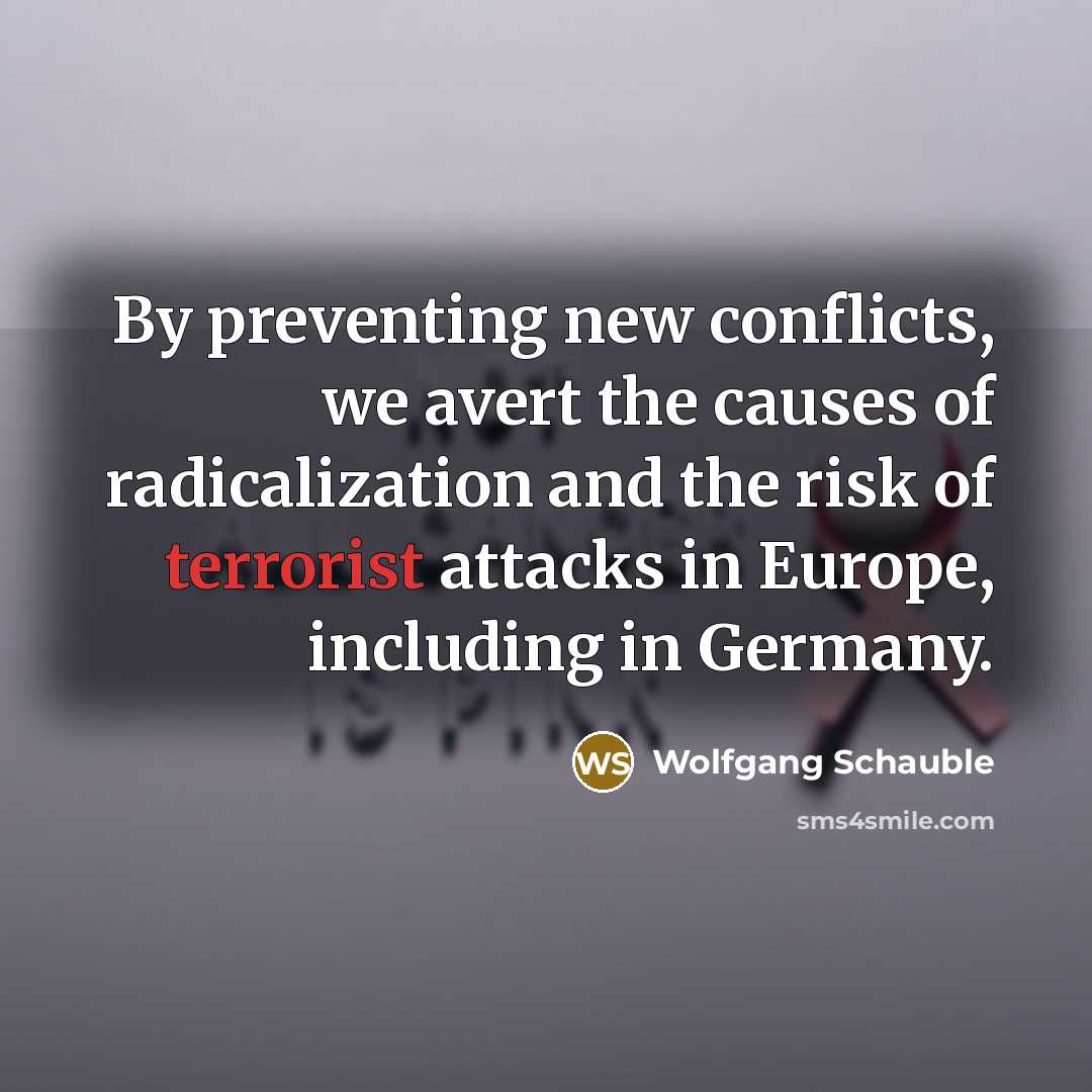 “By preventing new conflicts, we avert the causes of radicalization…” quote by Wolfgang Schauble
