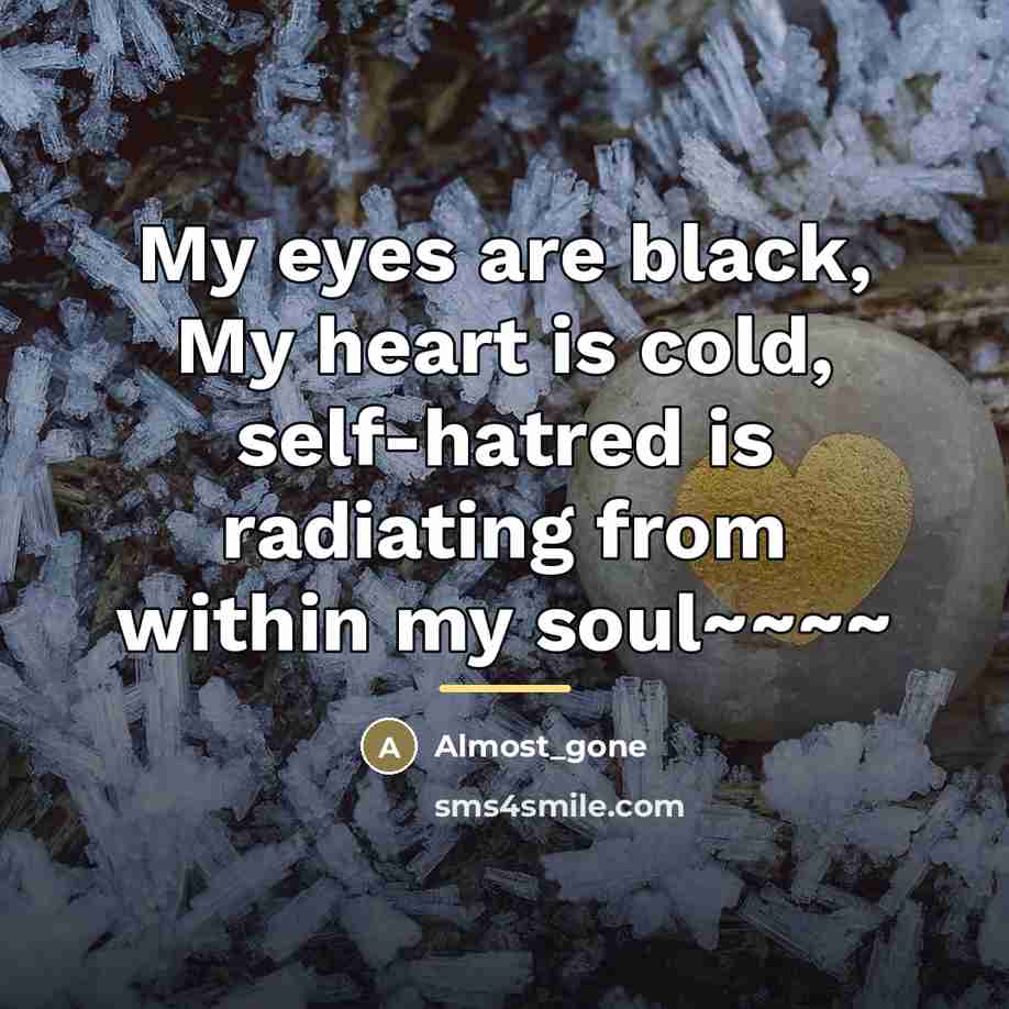 “My eyes are black, My heart is cold, self-hatred is…” quote by Almost_gone