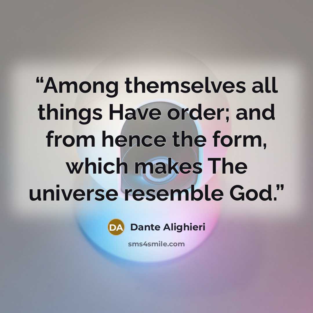 “Among themselves all things Have order; and from hence the form, which makes The universe resemble God.” quote by Dante Alighieri