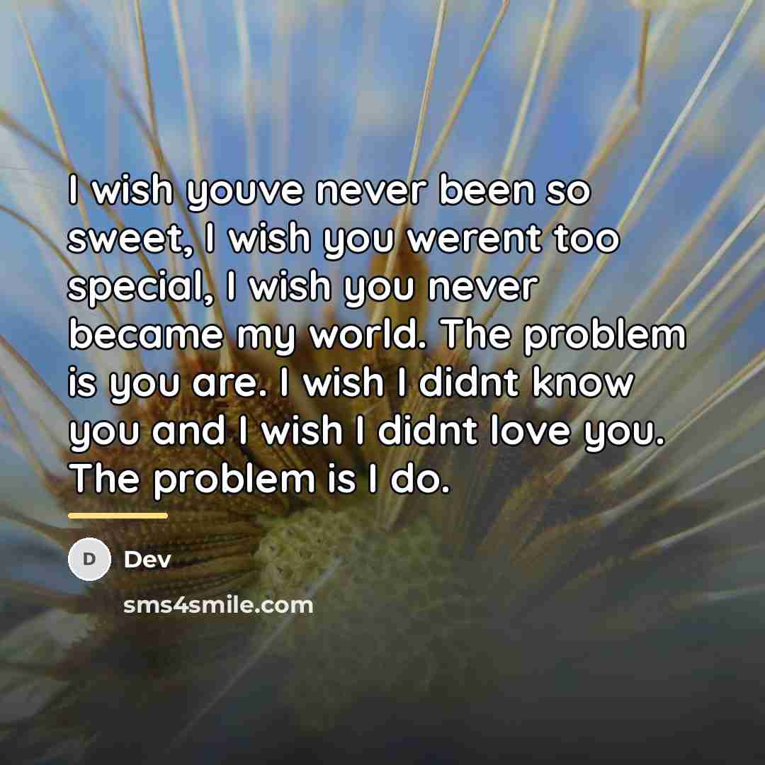 “I wish youve never been so sweet, I wish you…” quote by Dev