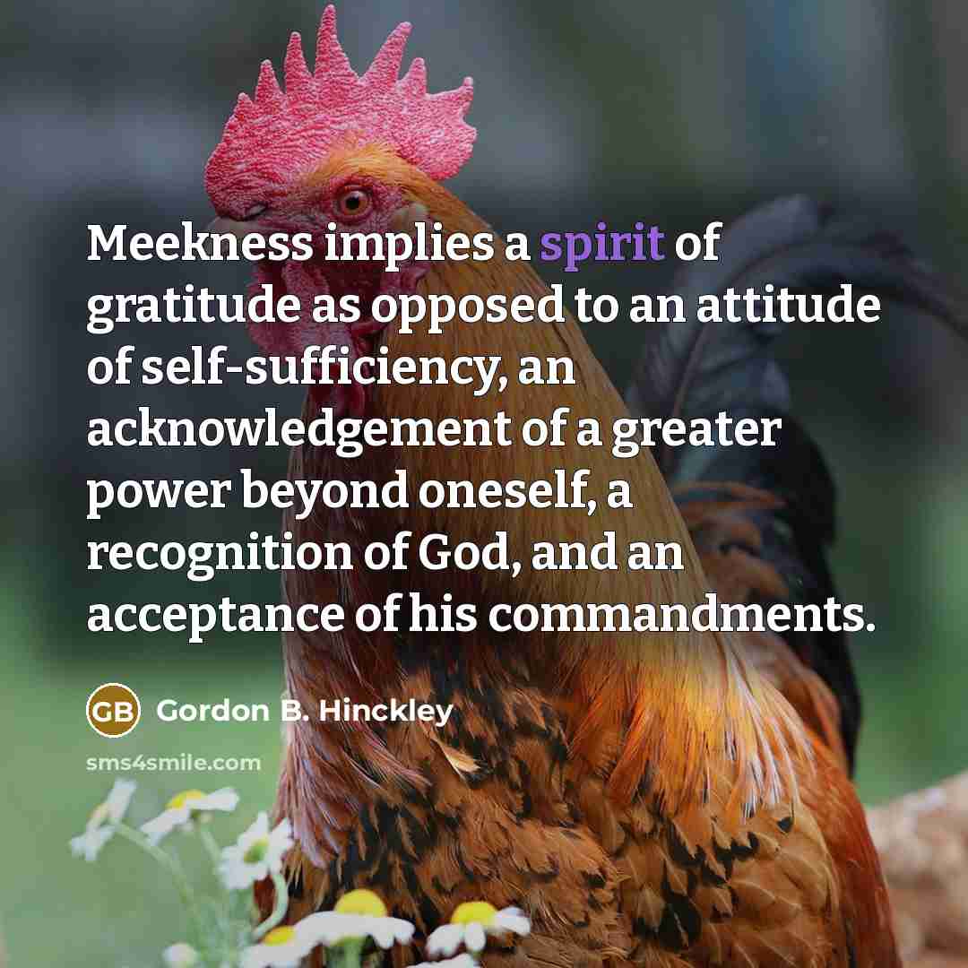 “Meekness implies a spirit of gratitude as opposed to an…” quote by Gordon B. Hinckley