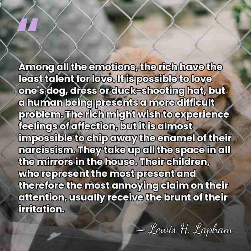 Among all the emotions, the rich have the least talent for love.&hellip; - Lewis H. Lapham