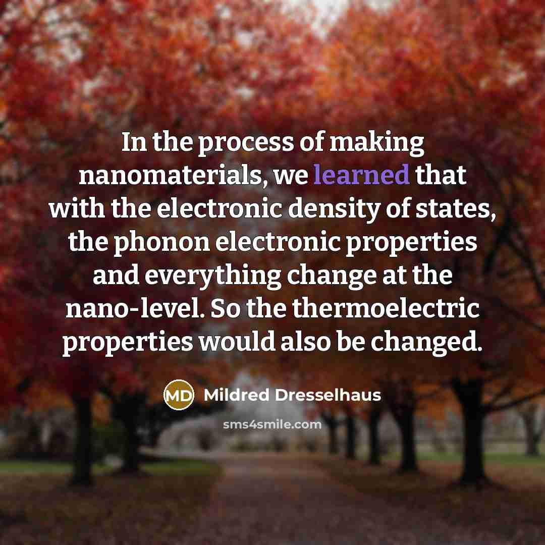 “In the process of making nanomaterials, we learned that with…” quote by Mildred Dresselhaus