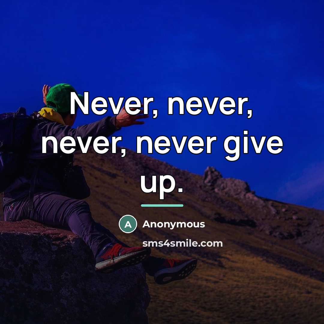 “Never, never, never, never give up.…” quote by Anonymous