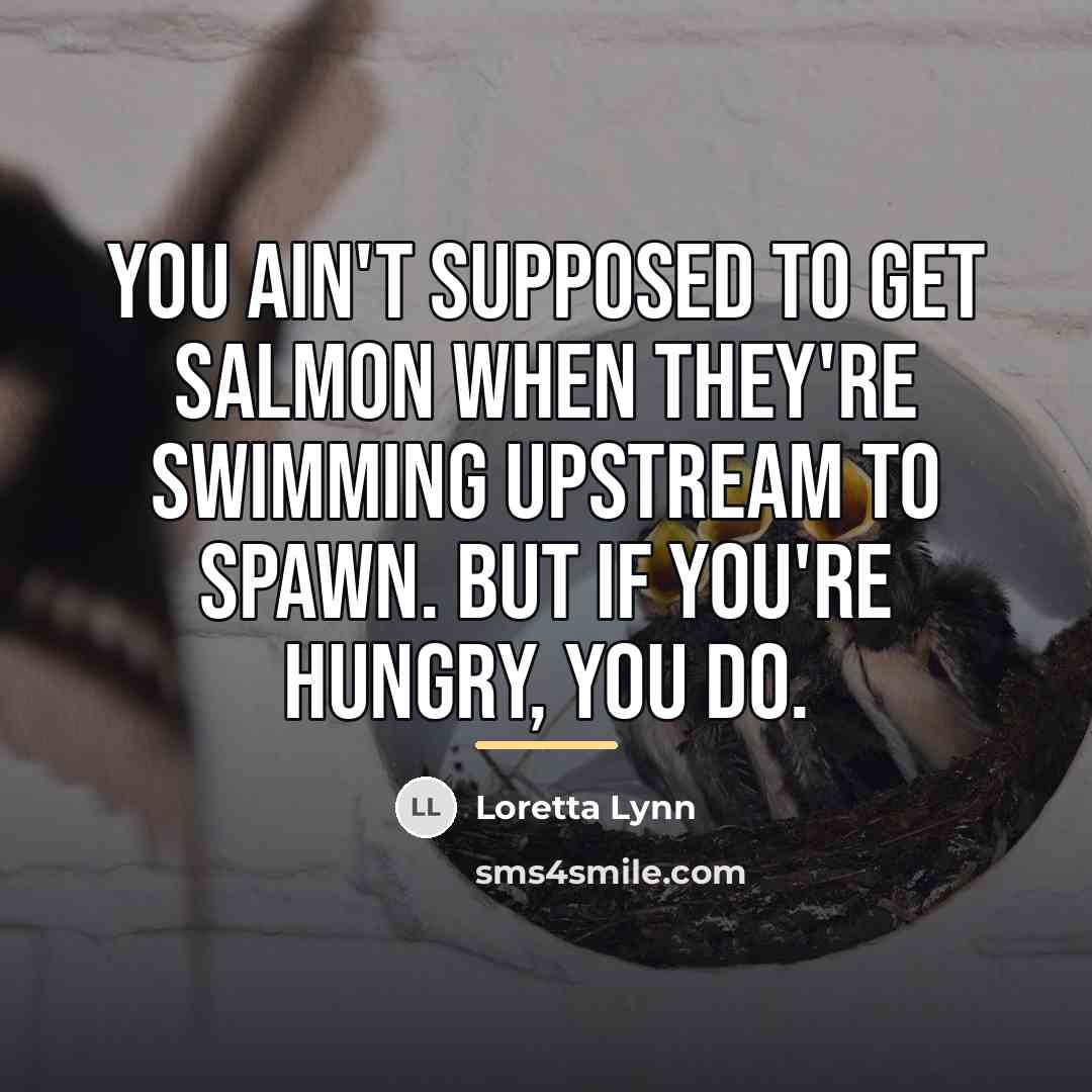“You ain't supposed to get salmon when they're swimming upstream…” quote by Loretta Lynn