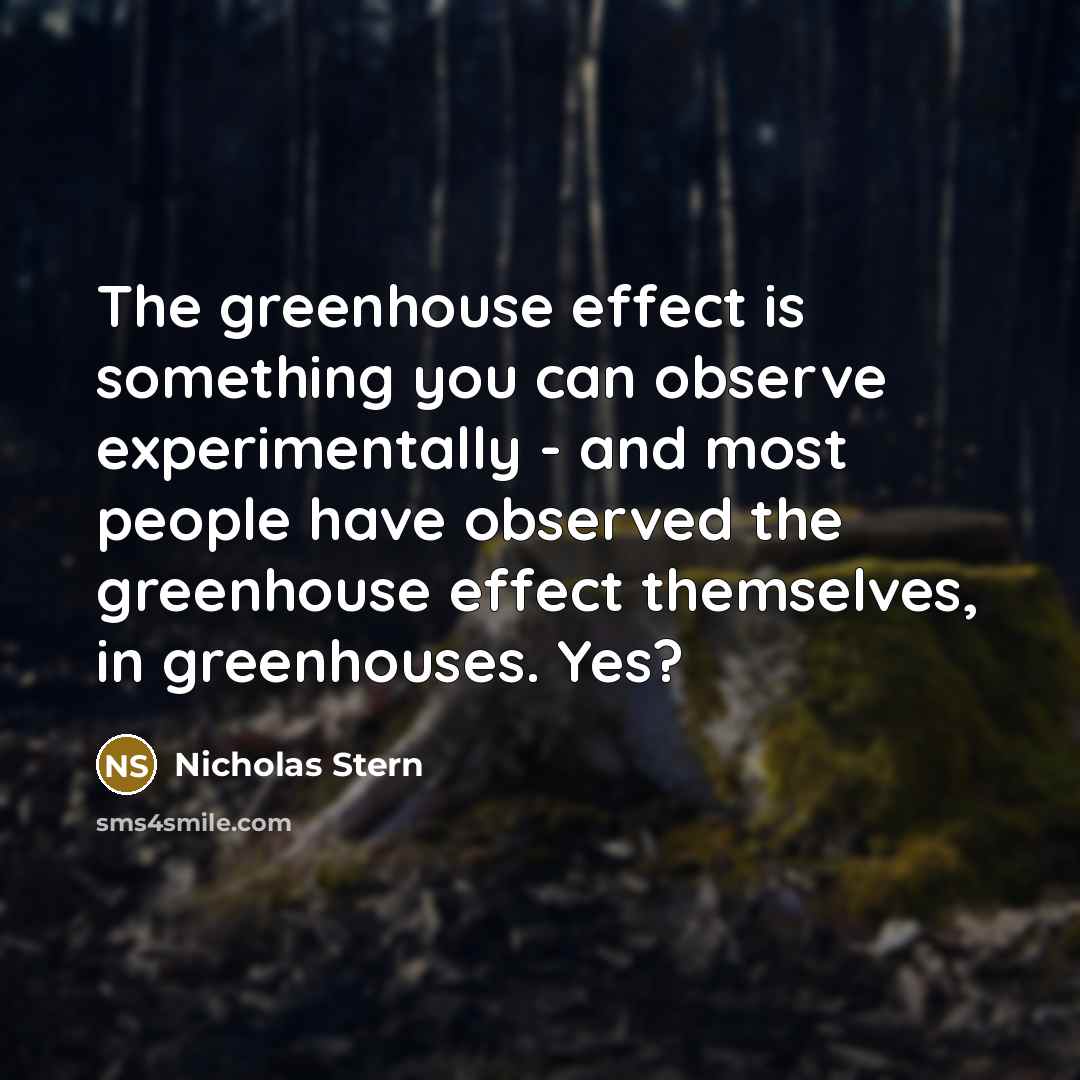 “The greenhouse effect is something you can observe experimentally - and most people have observed the greenhouse effect themselves, in greenhouses. Yes?” quote by Nicholas Stern