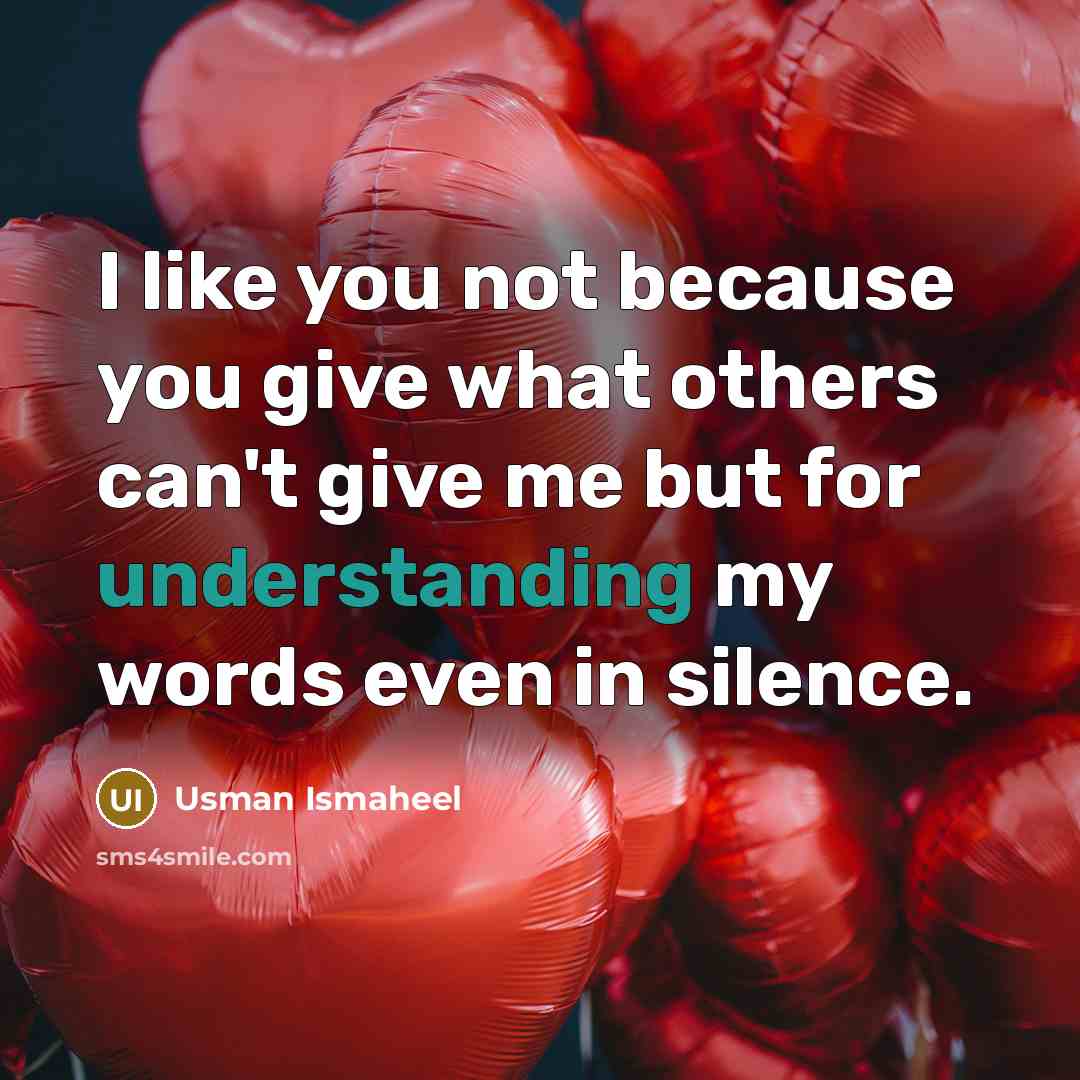 “I like you not because you give what others can't…” quote by Usman Ismaheel