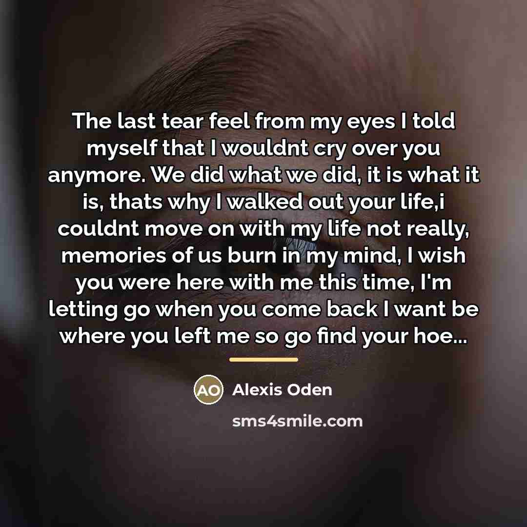 “The last tear feel from my eyes I told myself…” quote by Alexis Oden