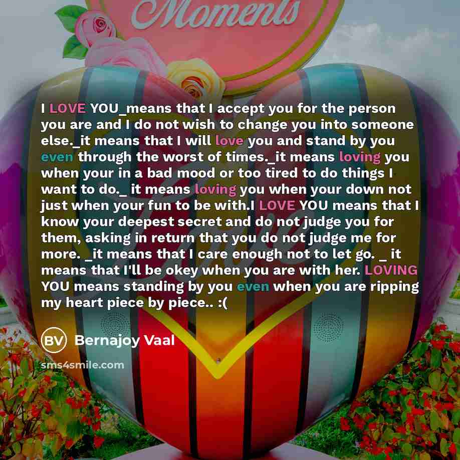 “I LOVE YOU_means that I accept you for the person…” quote by Bernajoy Vaal