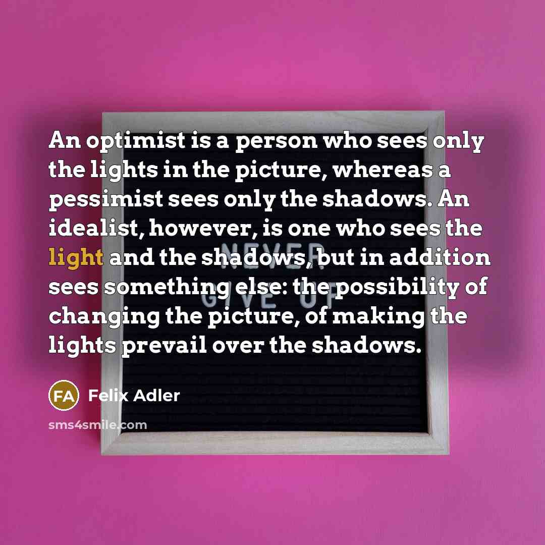 “An optimist is a person who sees only the lights…” quote by Felix Adler