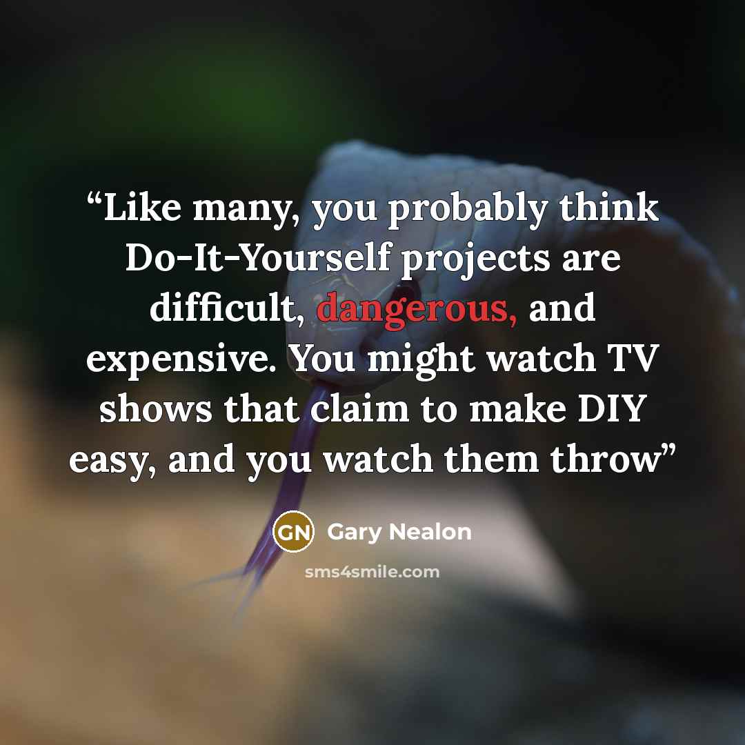 “Like many, you probably think Do-It-Yourself projects are difficult, dangerous, and expensive. You might watch TV shows that claim to make DIY easy, and you watch them throw” quote by Gary Nealon