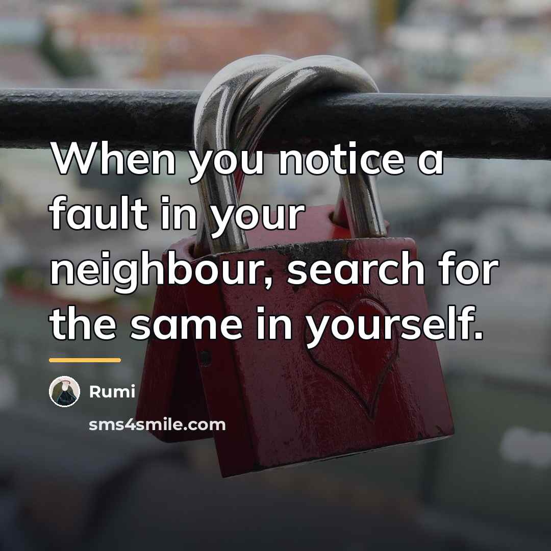 “When you notice a fault in your neighbour, search for…” quote by Rumi