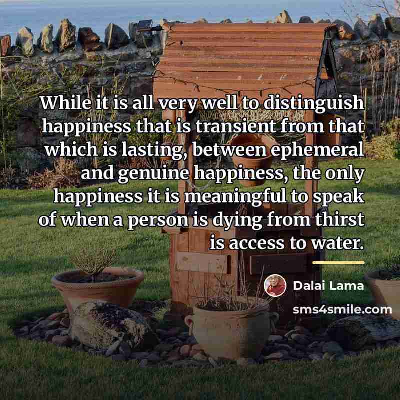 “While it is all very well to distinguish happiness that…” quote by Dalai Lama