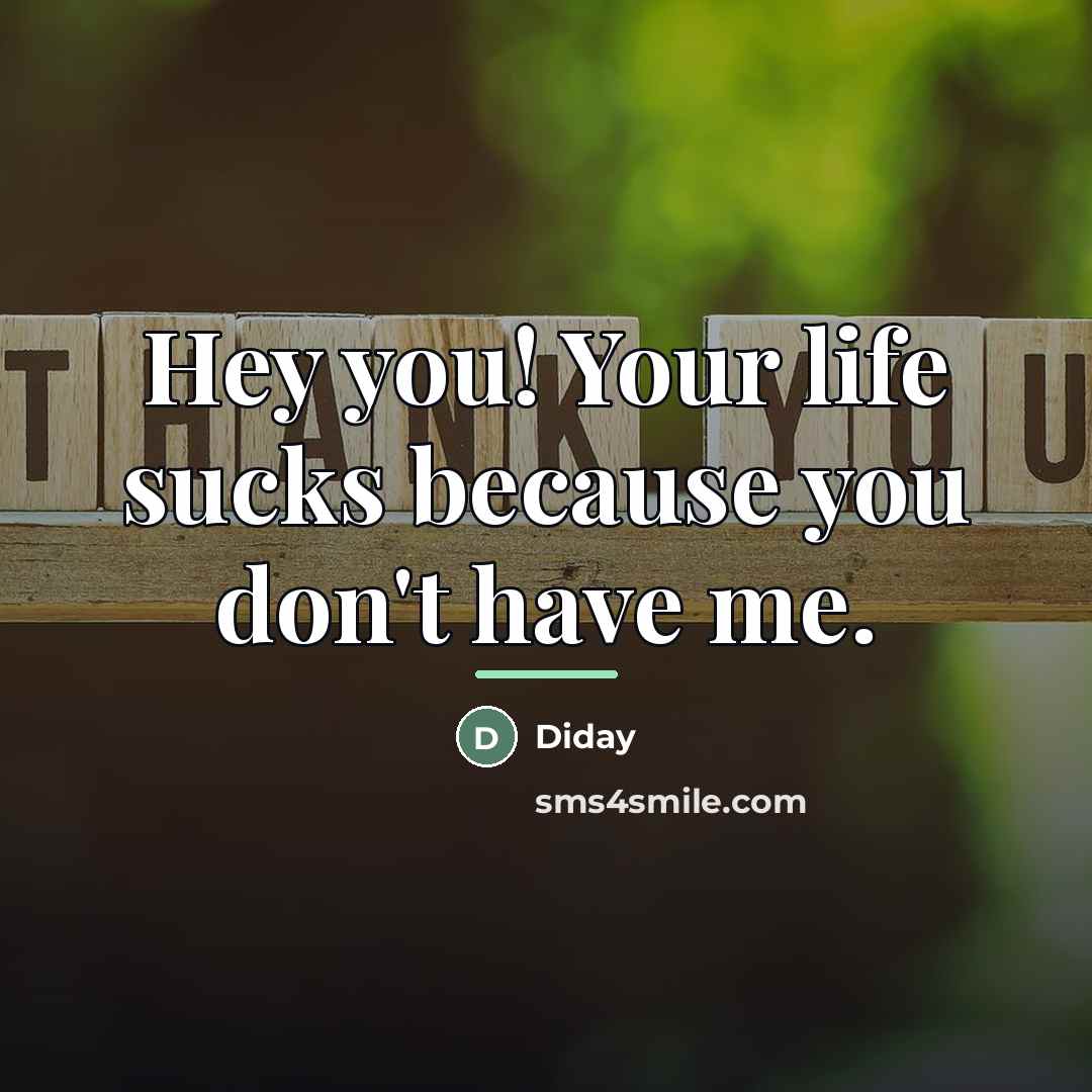 “Hey you! Your life sucks because you don't have me.…” quote by Diday