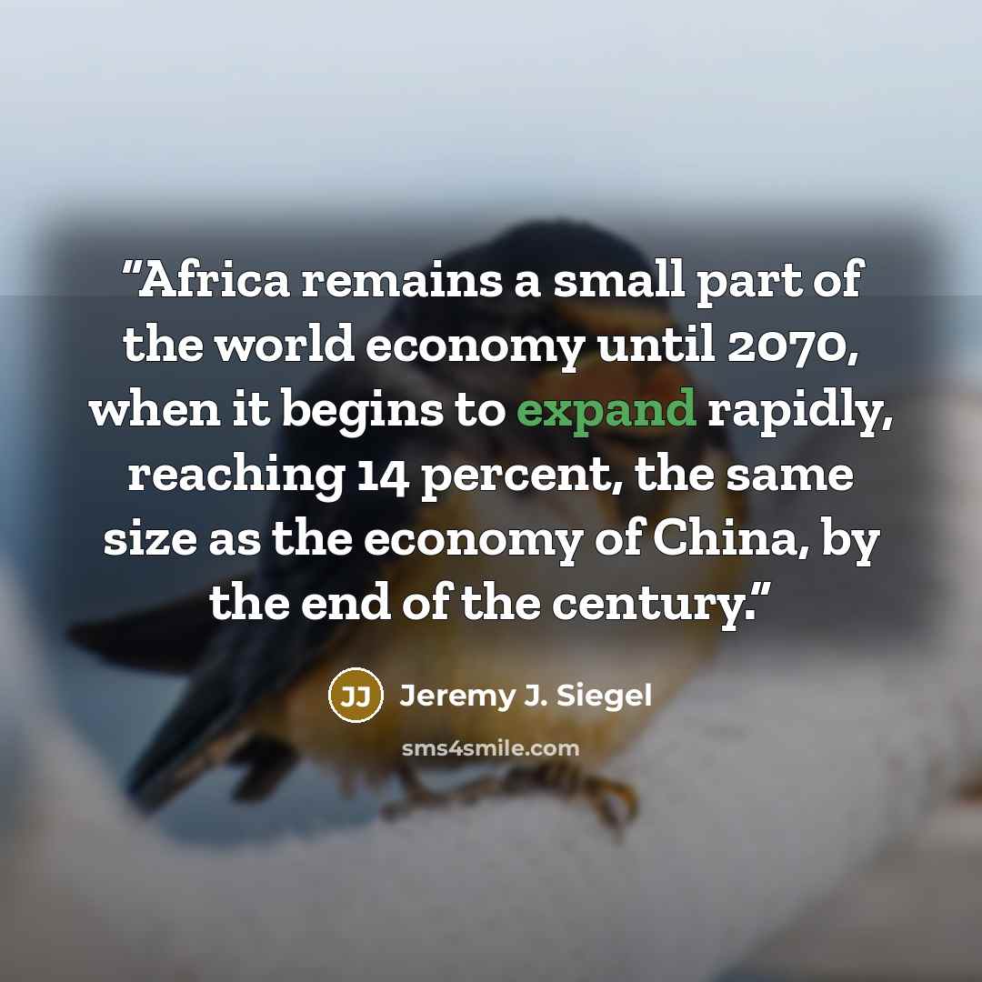 “Africa remains a small part of the world economy until 2070, when it begins to expand rapidly, reaching 14 percent, the same size as the economy of China, by the end of the century.” quote by Jeremy J. Siegel