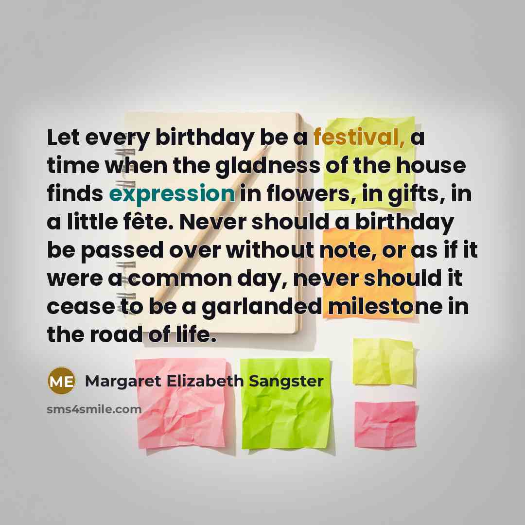 “Let every birthday be a festival, a time when the…” quote by Margaret Elizabeth Sangster