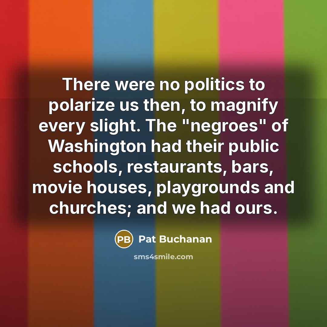 “There were no politics to polarize us then, to magnify…” quote by Pat Buchanan