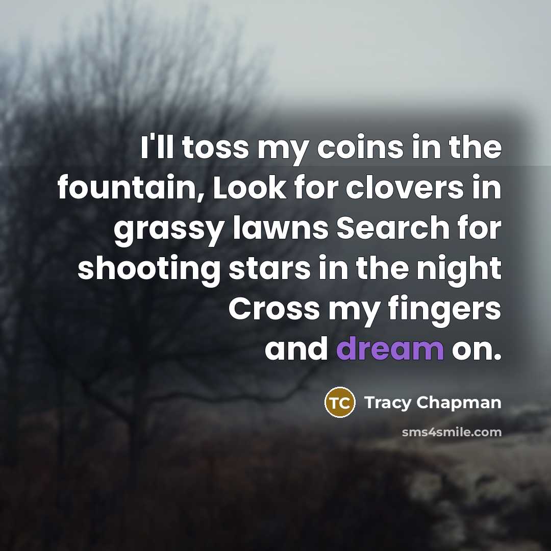 “I'll toss my coins in the fountain, Look for clovers…” quote by Tracy Chapman