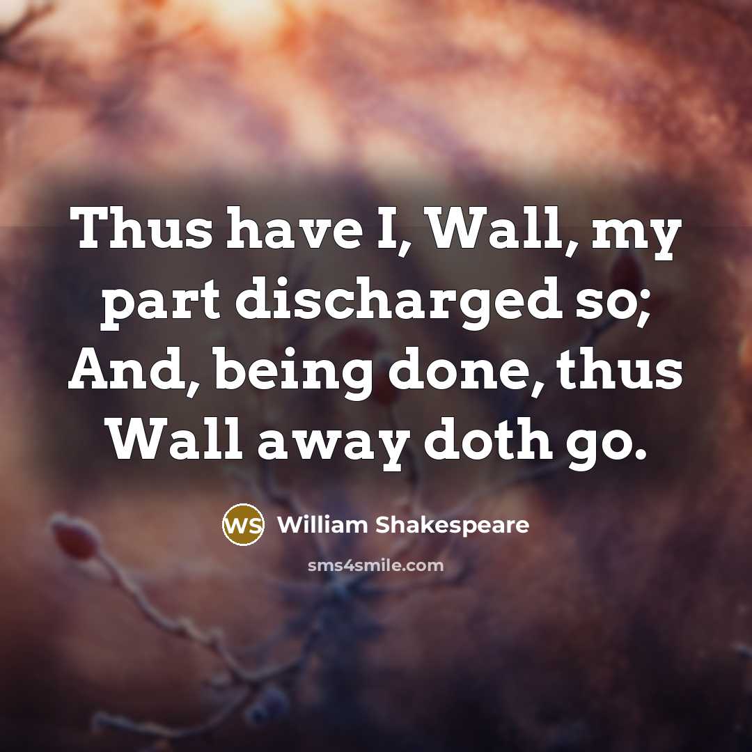 “Thus have I, Wall, my part discharged so; And, being…” quote by William Shakespeare