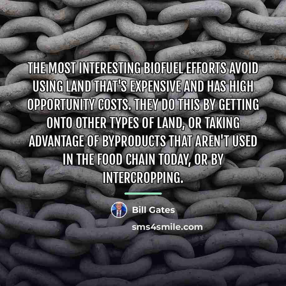 “The most interesting biofuel efforts avoid using land that's expensive…” quote by Bill Gates