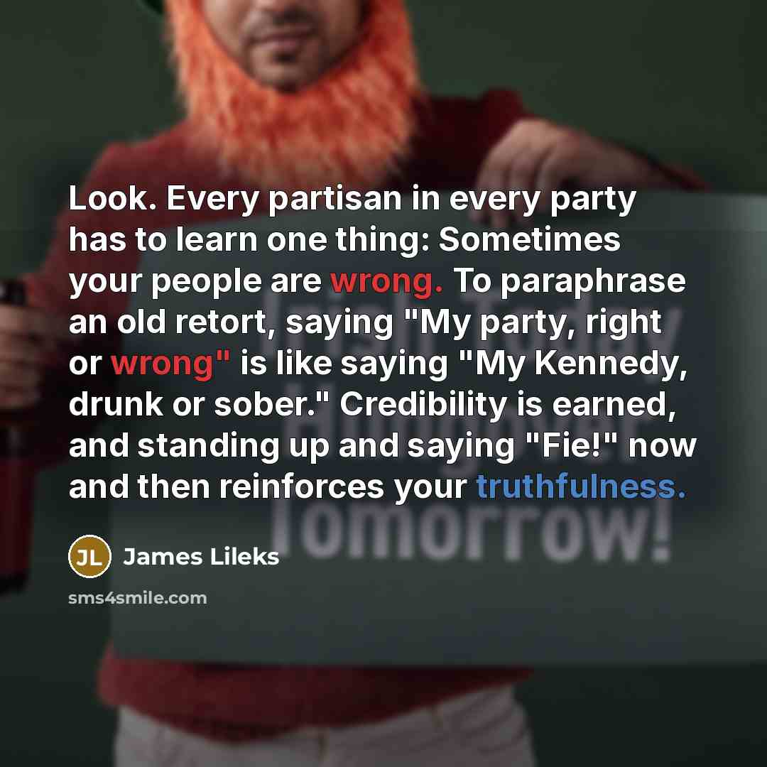 “Look. Every partisan in every party has to learn one…” quote by James Lileks
