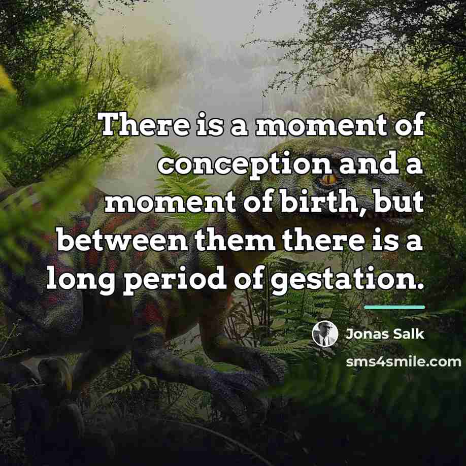“There is a moment of conception and a moment of…” quote by Jonas Salk