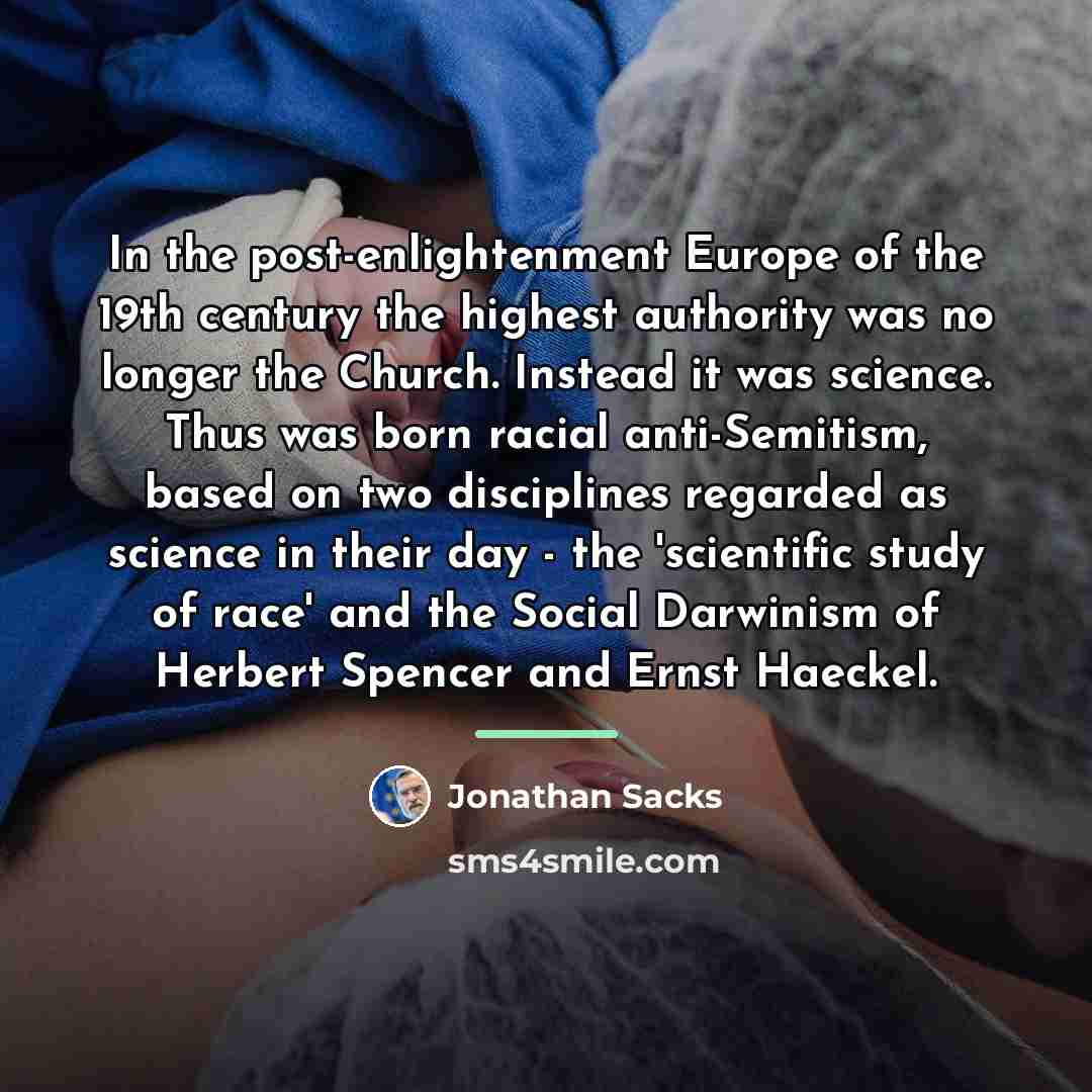 “In the post-enlightenment Europe of the 19th century the highest…” quote by Jonathan Sacks