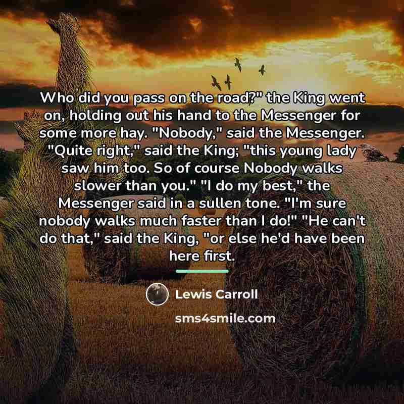 “Who did you pass on the road?" the King went…” quote by Lewis Carroll