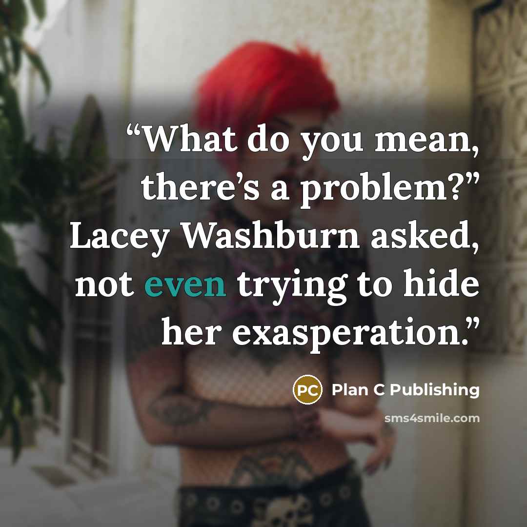 “What do you mean, there’s a problem?” Lacey Washburn asked, not even trying to hide her exasperation.” quote by Plan C Publishing