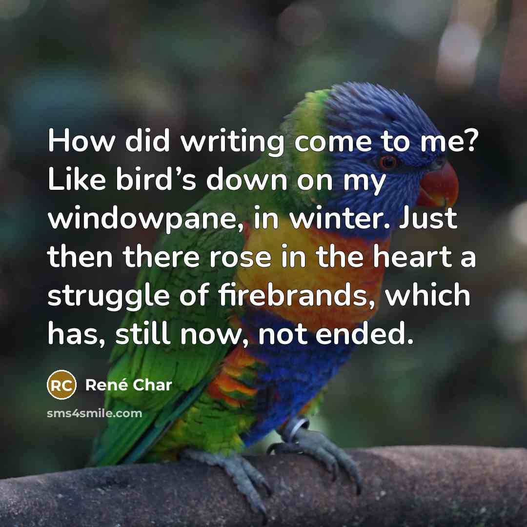 “How did writing come to me? Like bird’s down on…” quote by Rene Char