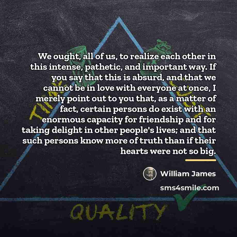 “We ought, all of us, to realize each other in…” quote by William James