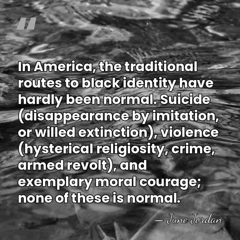 In America, the traditional routes to black identity have hardly been normal.&hellip; - June Jordan