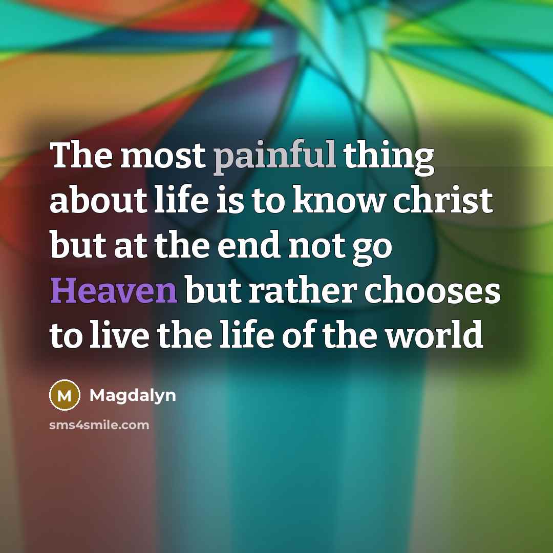 “The most painful thing about life is to know christ…” quote by Magdalyn