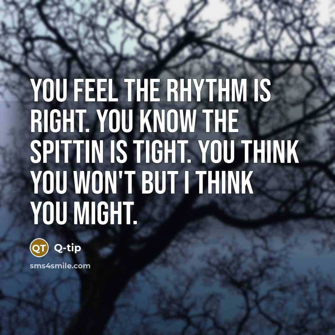 “You feel the rhythm is right. You know the spittin is tight. You think you won't but I think you might.” quote by Q-tip