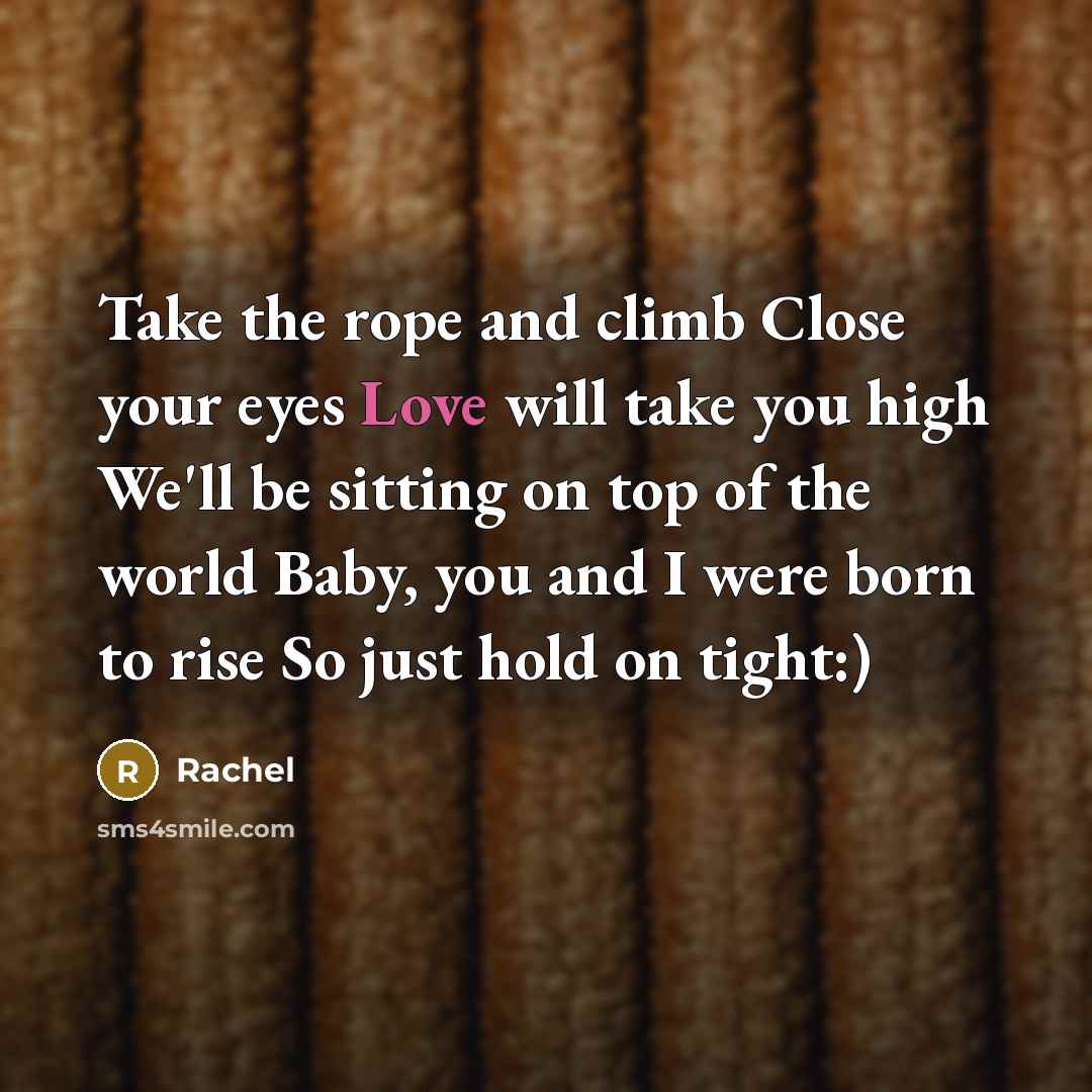 “Take the rope and climb Close your eyes Love will…” quote by Rachel