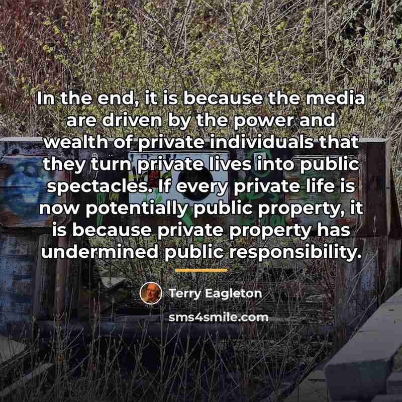 “In the end, it is because the media are driven…” quote by Terry Eagleton