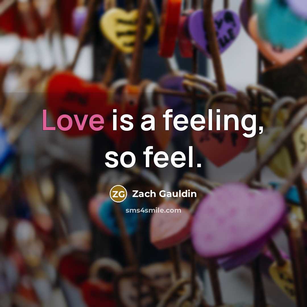“Love is a feeling, so feel.” quote by Zach Gauldin