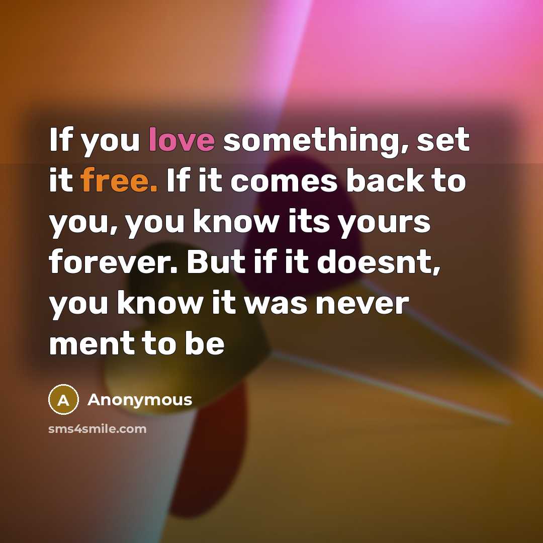 “If you love something, set it free. If it comes back to you, you know its yours forever. But if it doesnt, you know it was never ment to be” quote by Anonymous