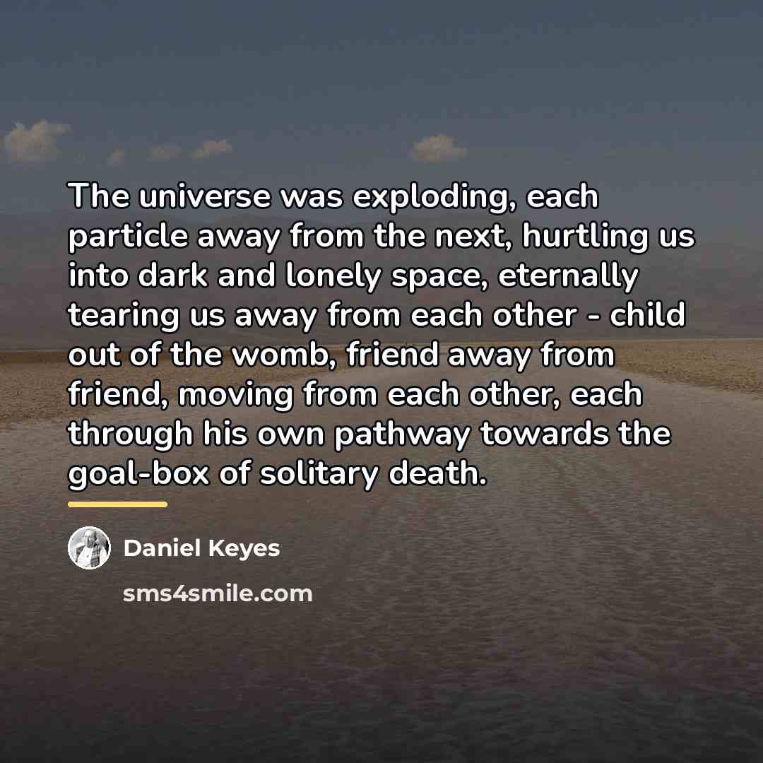 “The universe was exploding, each particle away from the next,…” quote by Daniel Keyes