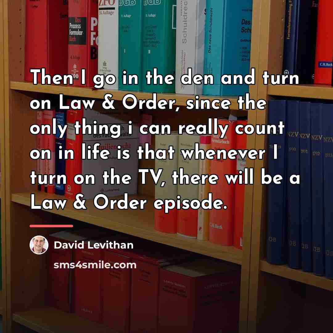 “Then I go in the den and turn on Law…” quote by David Levithan