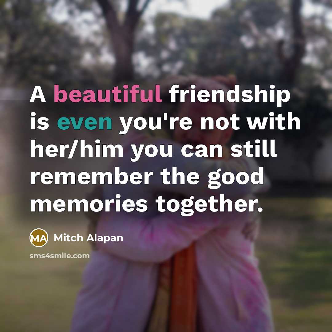 “A beautiful friendship is even you're not with her/him you…” quote by Mitch Alapan