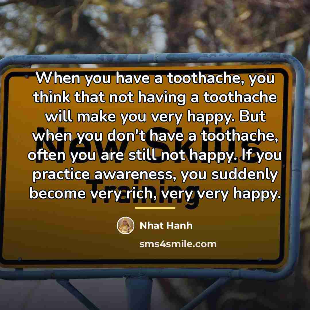 “When you have a toothache, you think that not having…” quote by Nhat Hanh