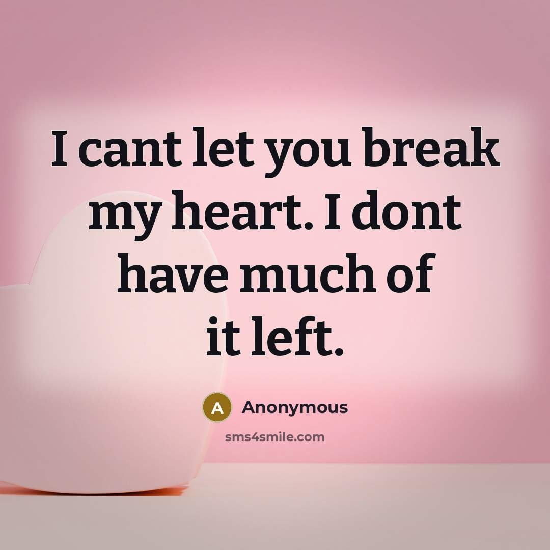 “I cant let you break my heart. I dont have much of it left.” quote by Anonymous