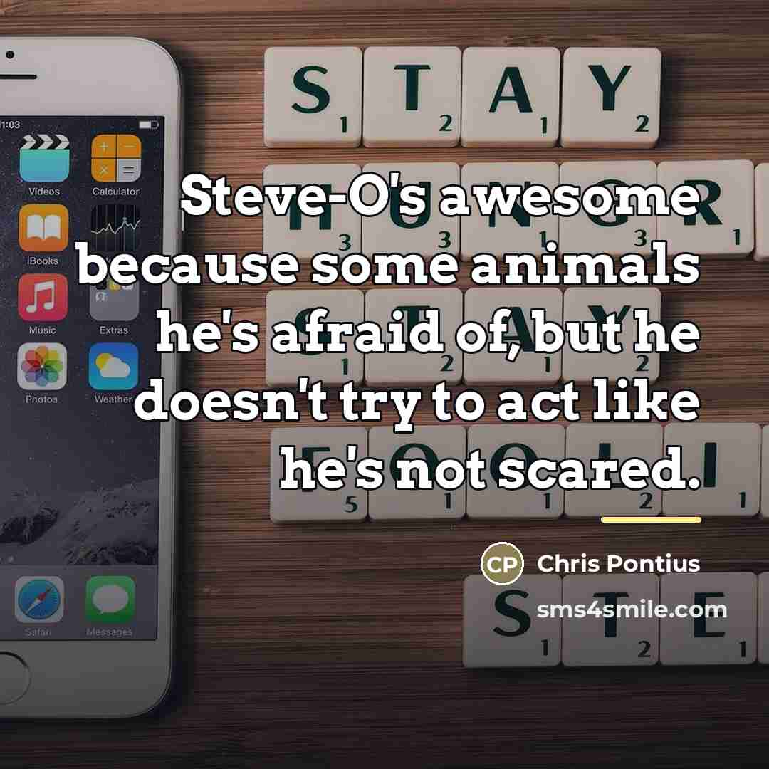 “Steve-O's awesome because some animals he's afraid of, but he…” quote by Chris Pontius